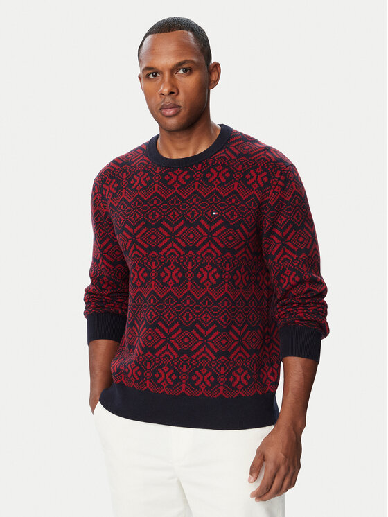 Tommy Hilfiger Sweter Fairisle MW0MW44815 Bordowy Regular Fit