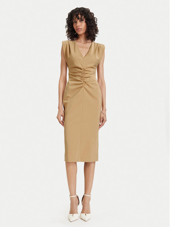 ACCESS FASHION Sukienka koktajlowa 63-3409-162 Beżowy Regular Fit
