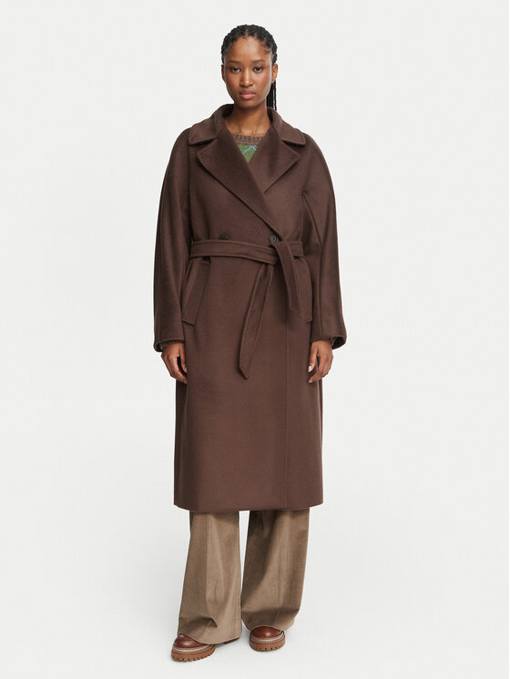 Weekend Max Mara Płaszcz wełniany Resina 2625016102 Brązowy ciemny Regular Fit