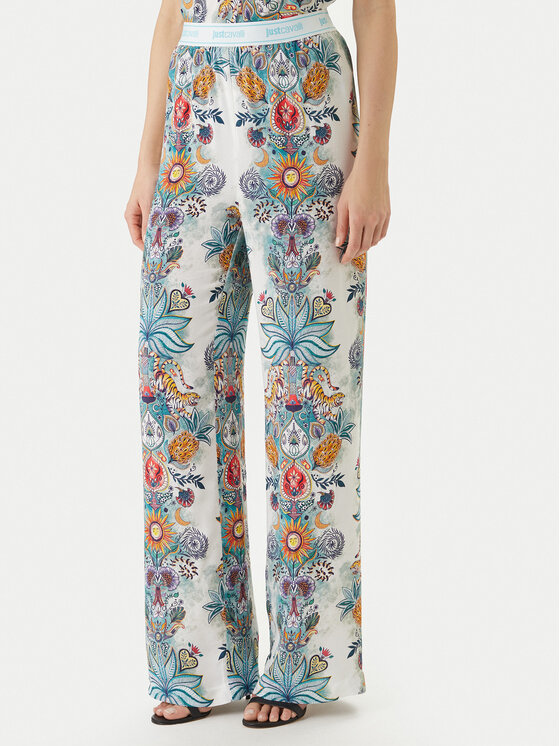 Just Cavalli Spodnie materiałowe 80PAA120 NS837 Błękitny Wide Leg