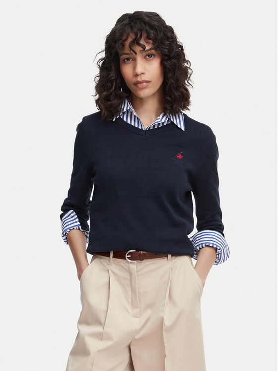 Beverly Hills Polo Club Sweter P-SS26W-M536563 Granatowy Regular Fit