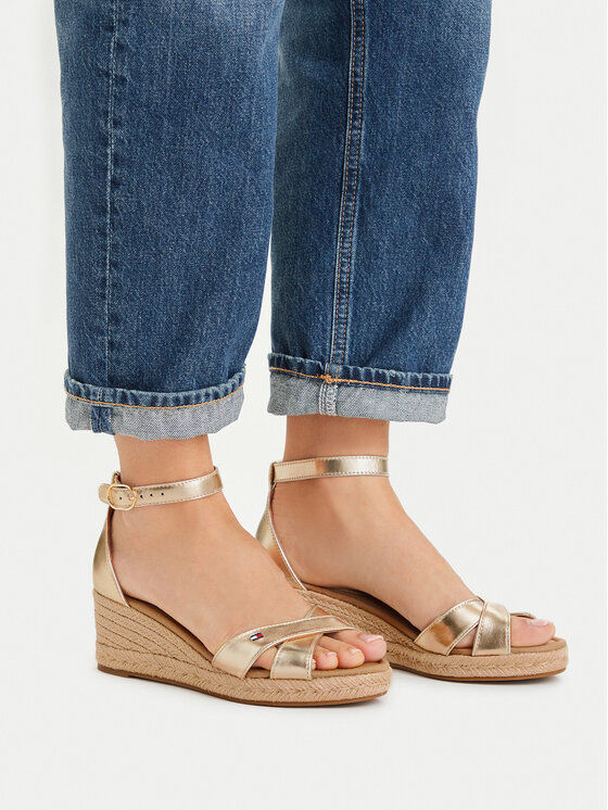 Tommy Hilfiger Espadryle Metalic Crossover Strap FW0FW09333 Złoty