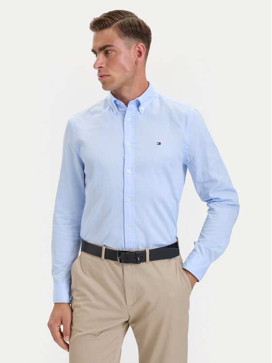 Tommy Hilfiger Koszula Flex Dobby MW0MW44570 Niebieski jasny Slim Fit