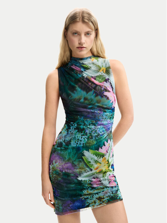 Desigual Sukienka letnia Carrington 26SWVK40 Zielony Slim Fit