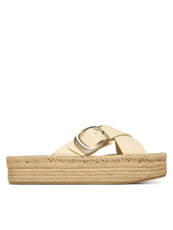 Calvin Klein Klapki Flatf Espadrill Cross Lth Hdw HW0HW02892 Kremowy