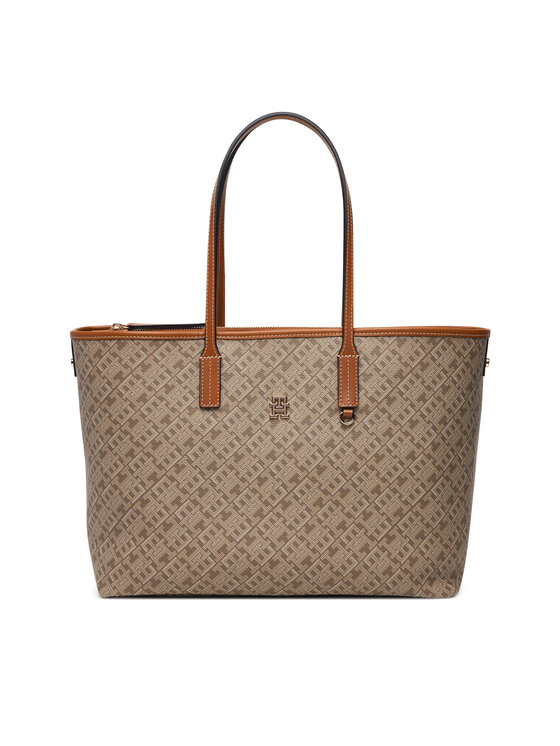 Tommy Hilfiger Torebka Th Monoplay Leather Tote AW0AW17416 Beżowy jasny