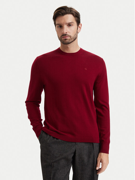 Calvin Klein Sweter LV04LB305G Czerwony ciemny Regular Fit