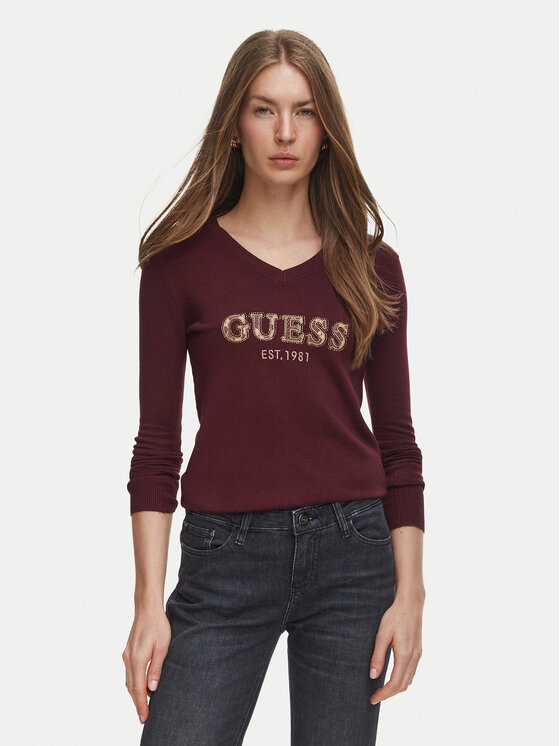 Guess Sweter W6BR55 Z1456 Bordowy Regular Fit