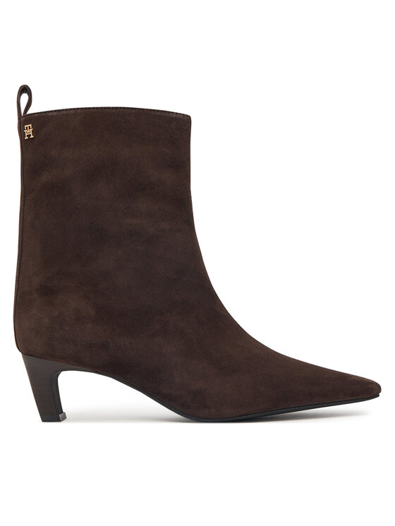Tommy Hilfiger Botki Kitten Heel Suede Ankle Boot FW0FW09670 Brązowy ciemny