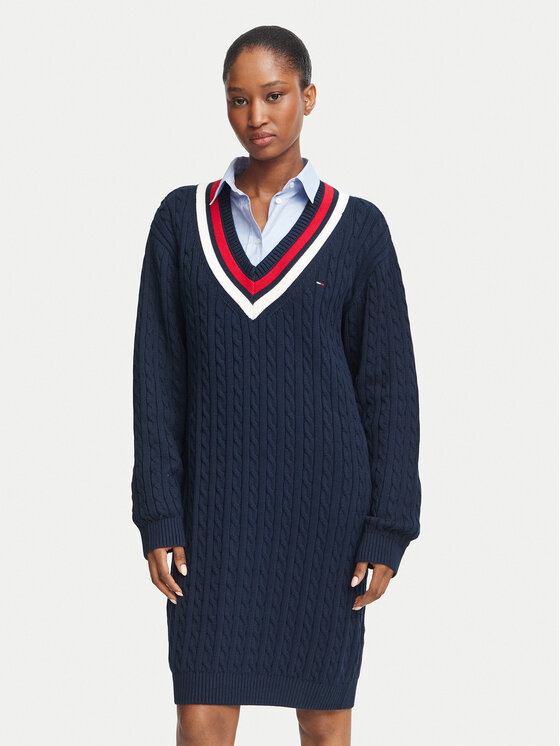 Tommy Jeans Sukienka dzianinowa DW0DW23540 Granatowy Relaxed Fit