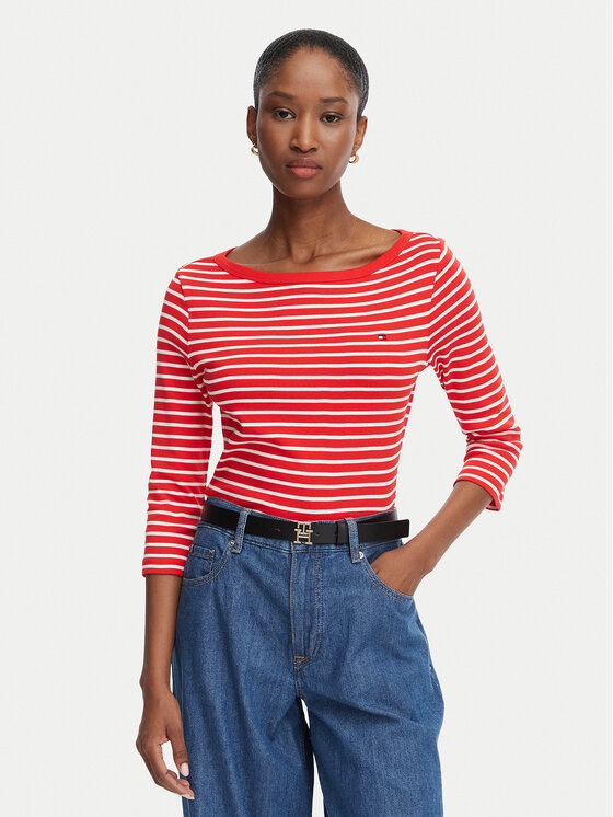 Tommy Hilfiger Bluzka Cody Boat-Nk WW0WW49928 Czerwony Regular Fit