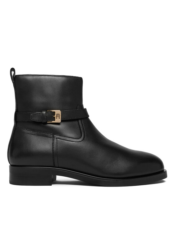 Tommy Hilfiger Botki Th Buckle Riding Leather Bootie FW0FW08781 Czarny