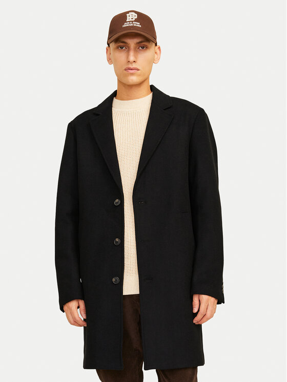 Jack & Jones Płaszcz wełniany Harris 12263845 Czarny Regular Fit