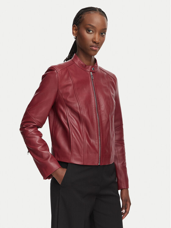 BOSS Kurtka skórzana Saleste1 50545625 Czerwony Regular Fit