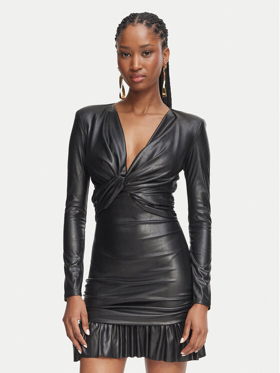 Elisabetta Franchi Sukienka z imitacji skóry AB-989-66E2-V400 Czarny Slim Fit
