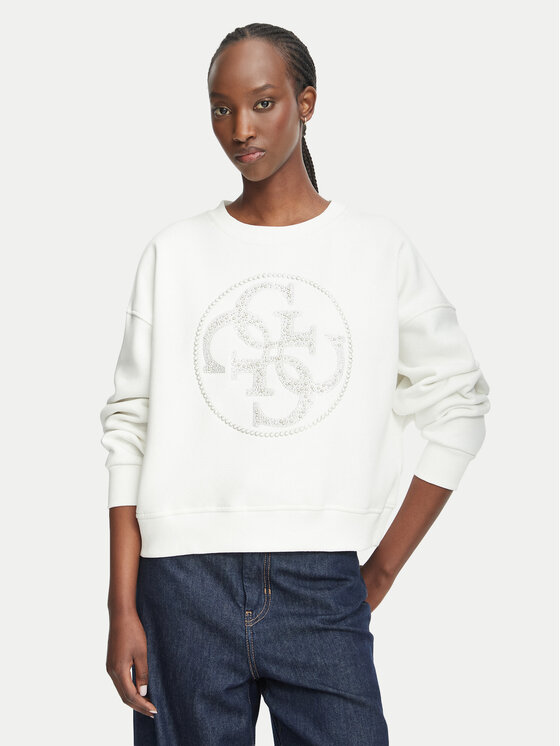 Guess Bluza W6BQ13 K6059 Biały Relaxed Fit
