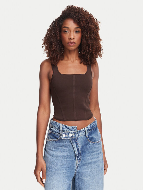 Guess Top W6YZ08 Z0979 Brązowy ciemny Slim Fit