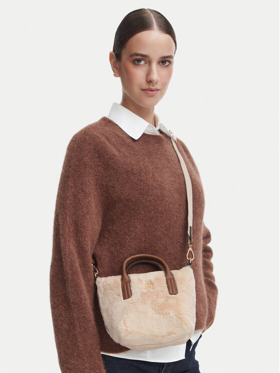 Tommy Hilfiger Torebka Popette Micro Tote Faux Fur AW0AW19311 Beżowy jasny