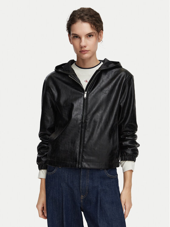 Calvin Klein Jeans Kurtka z imitacji skóry LV047G516G Czarny Regular Fit