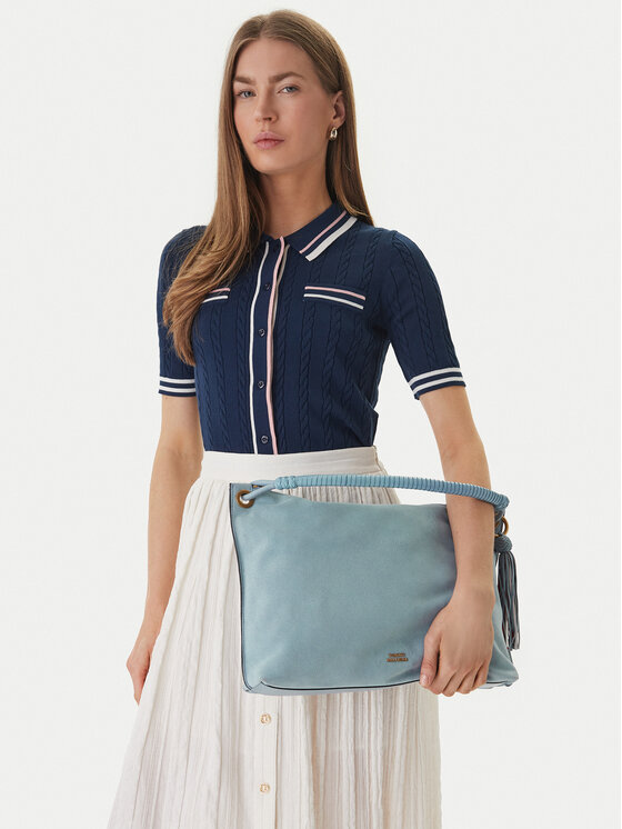 Tommy Hilfiger Torebka Th Statement Leather Bag Suede AW0AW18402 Niebieski jasny