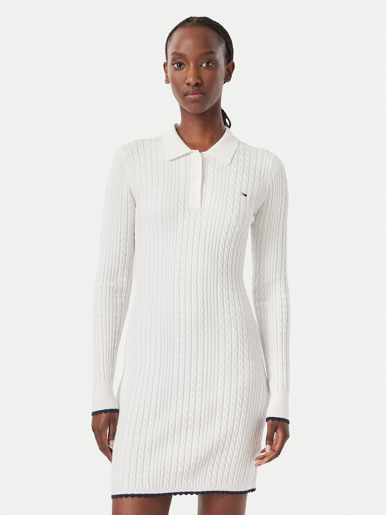 Tommy Jeans Sukienka dzianinowa DW0DW23317 Biały Slim Fit