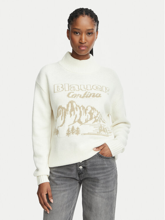 Blauer Sweter Fanesy 26WBLDM10617 007648 Kremowy Relaxed Fit