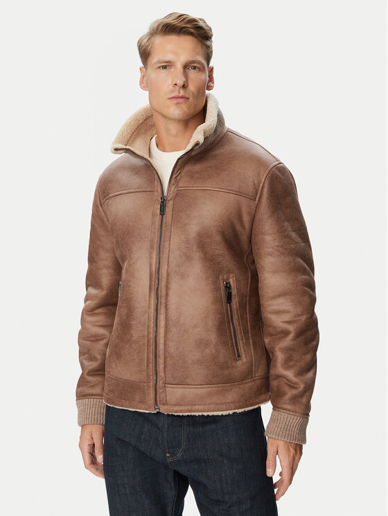 Milestone Kożuch sztuczny MSRiano 630813 60935 Brązowy jasny Regular Fit
