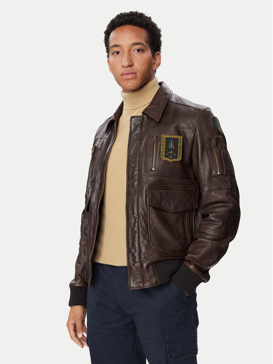 Aeronautica Militare Kurtka skórzana 262PN0846U100839 Beżowy ciemny Regular Fit
