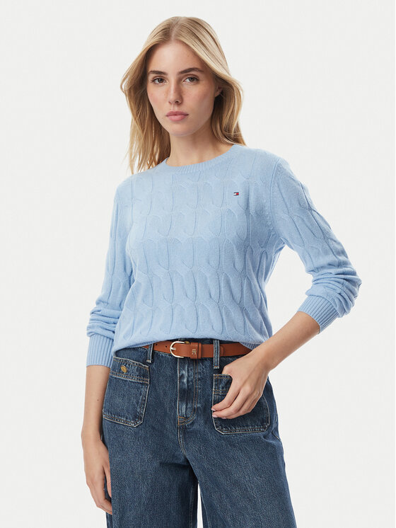 Tommy Hilfiger Sweter WW0WW43586 Niebieski jasny Regular Fit