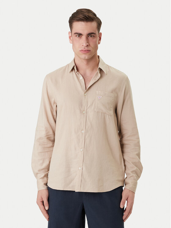 Guess Koszula F6GH06 WG3L0 Beżowy Regular Fit