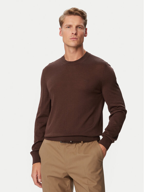 BOSS Sweter Leno  50571914 Brązowy ciemny Regular Fit
