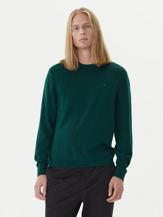 Calvin Klein Sweter LV04LB305G Zielony Regular Fit