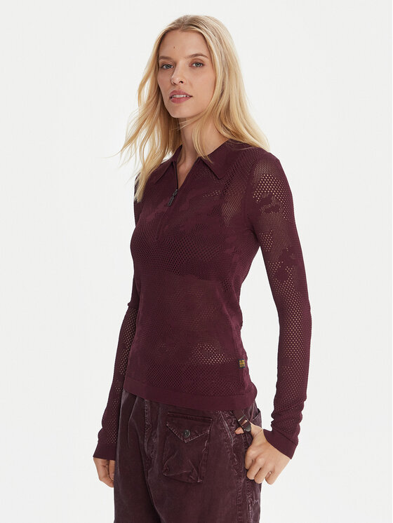 G-Star Raw Bluzka Pointelle D26657-B754 Bordowy Slim Fit