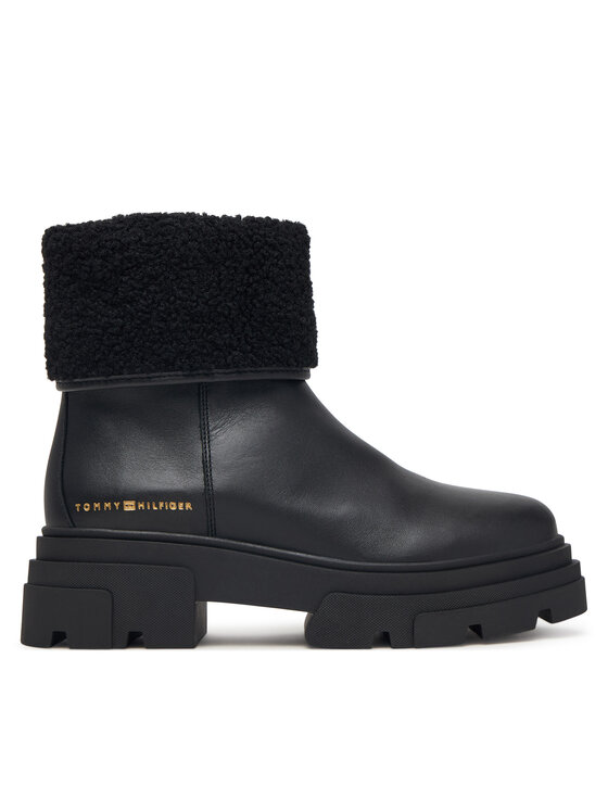 Tommy Hilfiger Botki Shearling Fold Chunky Ankle Boot FW0FW09677 Czarny