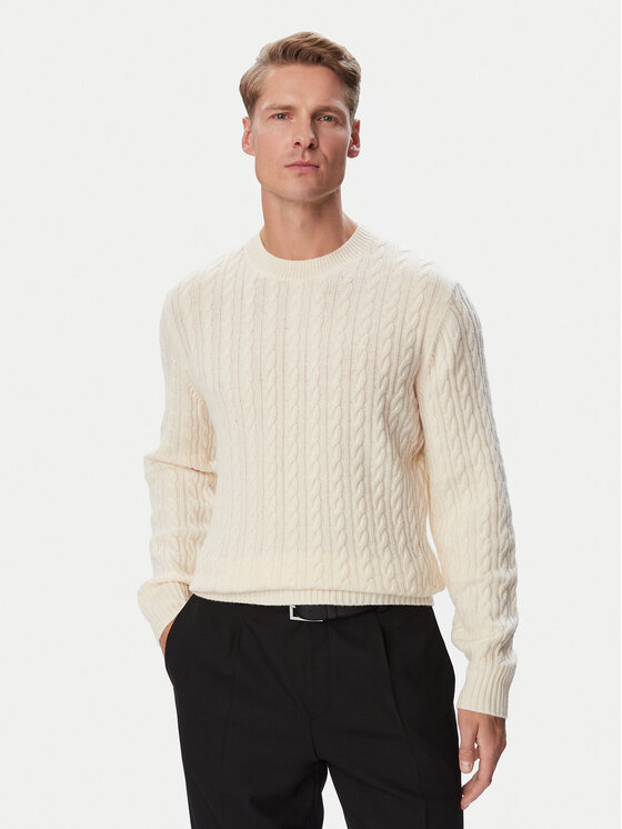 BOSS Sweter Furlan 50570645 Kremowy Regular Fit