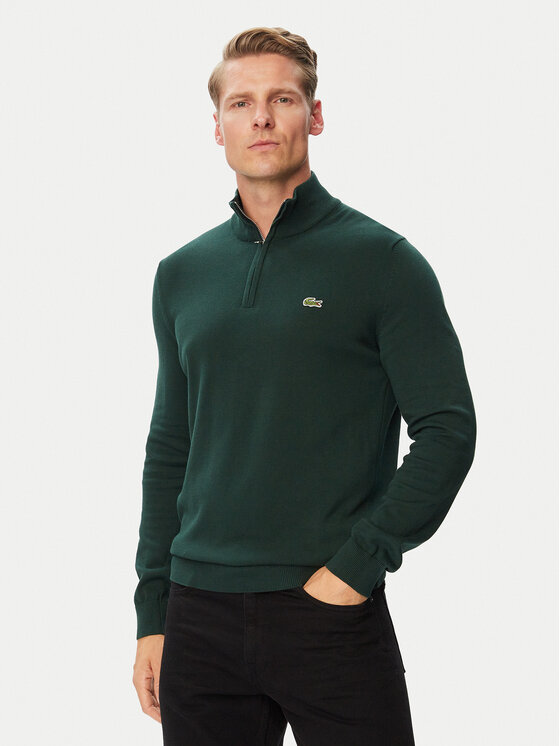 Lacoste Sweter AH1980 Zielony ciemny Classic Fit