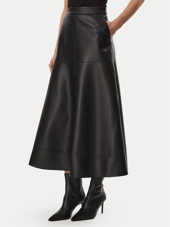 KARL LAGERFELD Spódnica z imitacji skóry B4W12004 Czarny Regular Fit