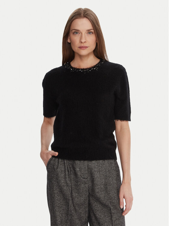 KAOS Sweter RI1NT071 Czarny Regular Fit
