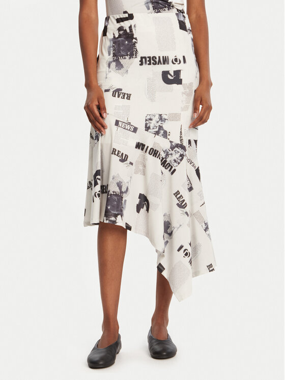 Desigual Spódnica midi Breaking News 25WWFK07 Biały Regular Fit