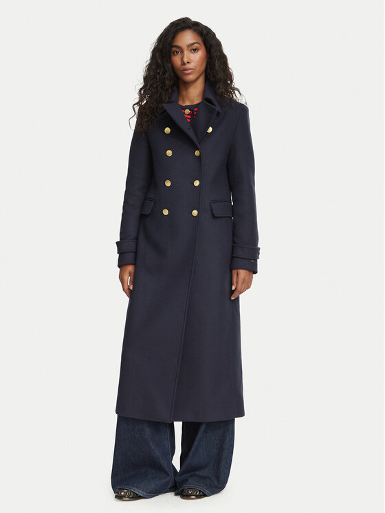 Tommy Hilfiger Płaszcz wełniany WW0WW51554 Granatowy Regular Fit