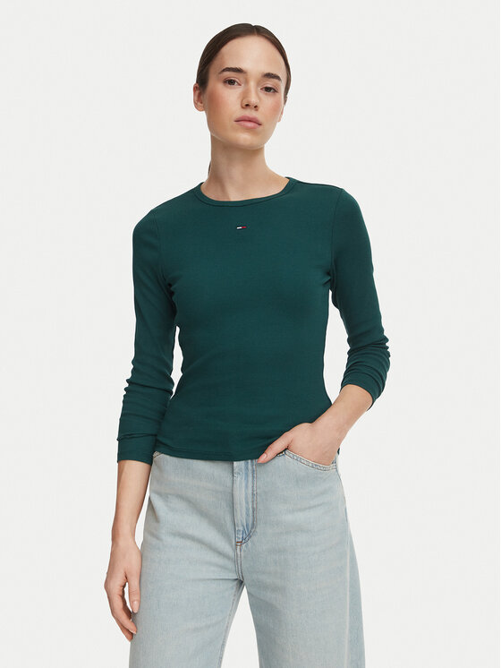 Tommy Jeans Bluzka Essential DW0DW17387 Zielony ciemny Slim Fit