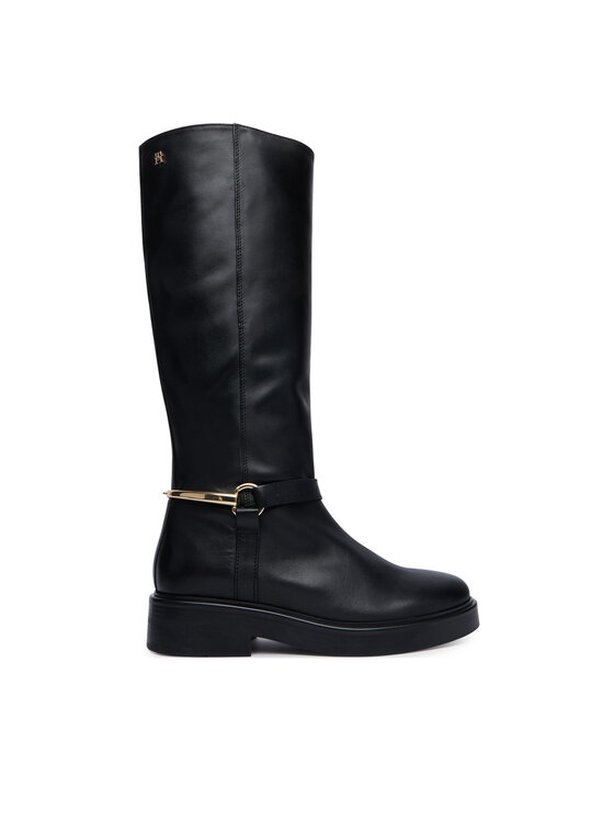 Tommy Hilfiger Oficerki Th Stud Leather Knee Riding Boot FW0FW09608 Czarny