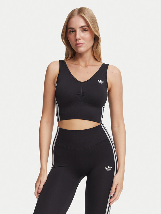 adidas Biustonosz sportowy Essentials 3 Stripes Seamless Bralette KZ4109 Czarny