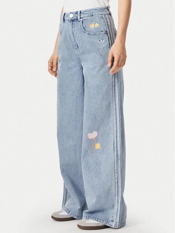 adidas Jeansy Care Bear High Rise KQ6748 Niebieski jasny Wide Leg