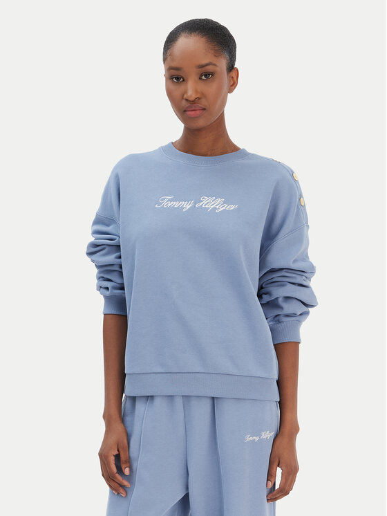 Tommy Hilfiger Bluza Script WW0WW48783 Niebieski Relaxed Fit
