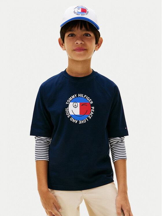 Tommy Hilfiger T-Shirt Smiley Flag KB0KB10269 Granatowy Regular Fit