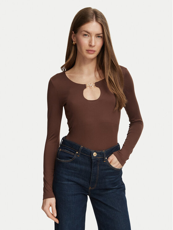 Guess Bluzka W6BP27 K6288 Brązowy Slim Fit