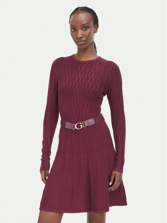 Guess Sukienka dzianinowa W6BK64 Z1569 Bordowy Regular Fit