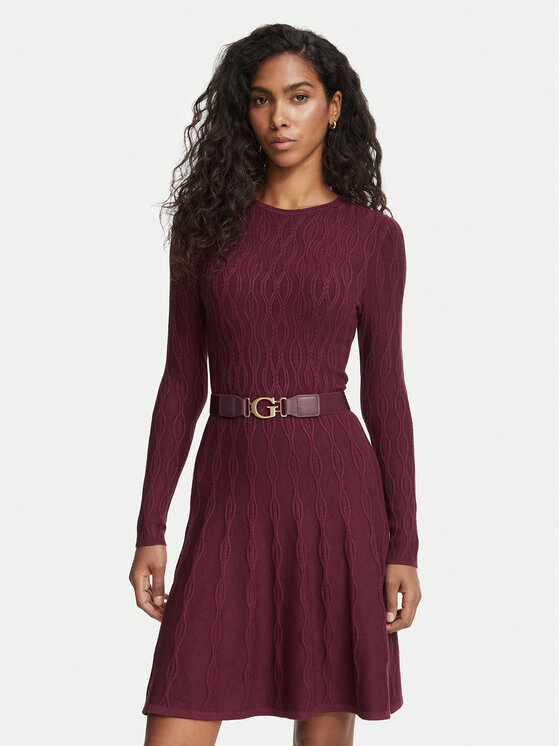 Guess Sukienka dzianinowa W6BK64 Z1569 Bordowy Regular Fit