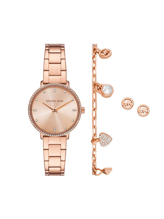 Michael Kors Zestaw zegarek, bransoletka i kolczyki Pyper Gift Set MK7645SET Różowe złoto